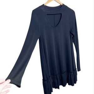 Easel Womens Black Mock Neck Keyhole Long Sleeve Ruffle Hem Dress Casual Chic